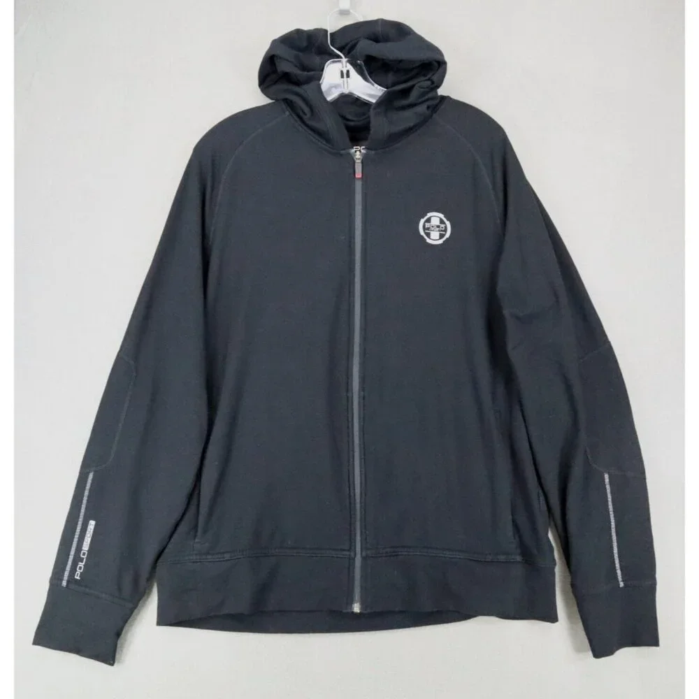Polo Ralph Lauren Sport Black Full Zip Athletic Performance Hoodie Sz L Logo